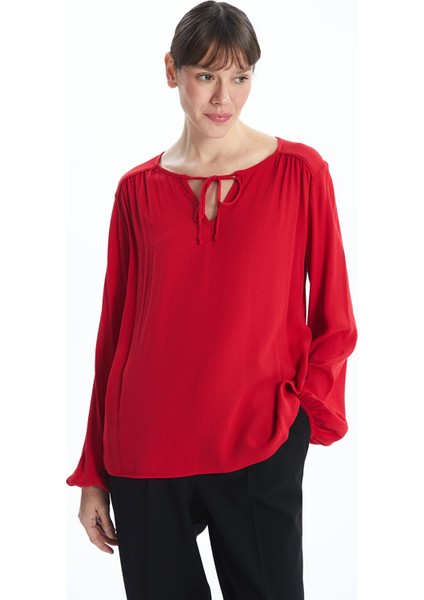 Yeni Sezon Kadın Bağlamalı Yaka Düz Bluz