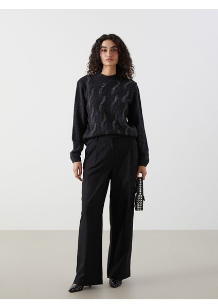 Yeni Sezon Loose Fit Çizgili Kadın Pantolon