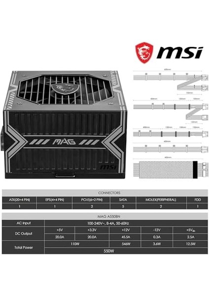 Msı Psu Mag A550BNL 550W 80+ Bronze Power Supply fiyatları