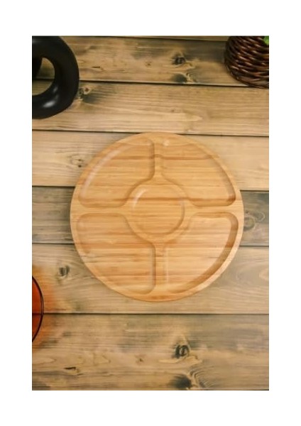360° Dönebilen Bambu Kahvaltı, 30CM Sunum ve Çerezlik Tabağı 5 Bölmeli, Dönerli Bambu Sunum Tabağı fiyatları