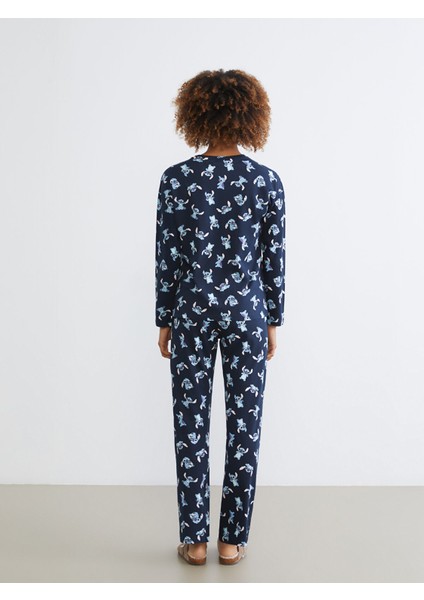 Yeni Sezon Bisiklet Yaka Stitch Baskılı Kadın Pijama Takımı fırsatları