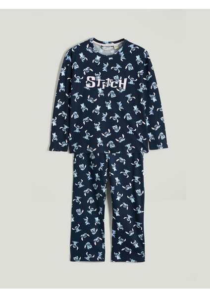 Yeni Sezon Bisiklet Yaka Stitch Baskılı Kadın Pijama Takımı indirimleri