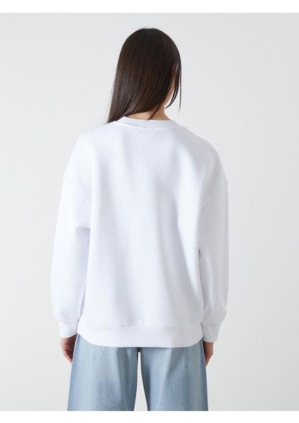 Yeni Sezon Bisiklet Yaka Baskılı Oversize Kadın Kalın Sweatshirt fırsatları