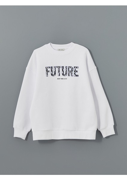 Yeni Sezon Bisiklet Yaka Baskılı Oversize Kadın Kalın Sweatshirt indirimleri