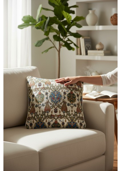 Jakarlı Dokuma Goblen Kırlent Kılıfı – 45X45 cm Biyeli ve Çift Taraflı Dekoratif Yastık fiyatları