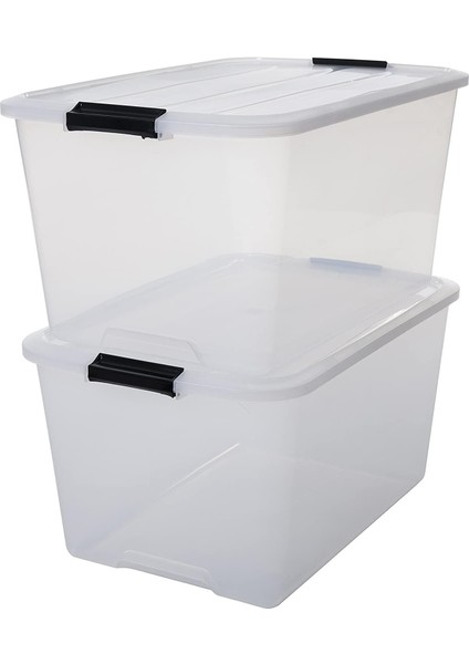 Ohyama Kapaklı Plastik Saklama Kutuları, 45L, 2'li Set, Şeffaf