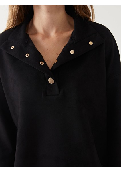 Yeni Sezon Dik Yaka Düz Oversize Kadın Sweatshirt modelleri