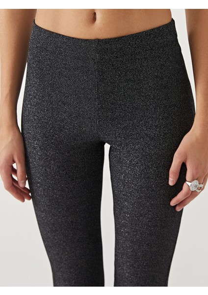 Yeni Sezon Beli Lastikli Parlak Görünümlü Kadın Tayt Pantolon modelleri