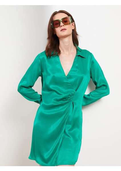 Yeni Sezon Düz Uzun Kollu Saten Kadın Gömlek Elbise fırsatları