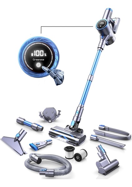 GSC60 Akülü Elektrikli Süpürge 33KPA, 10'u 1 Arada Çok Aksesuarlı Süpürge, 40 Dakikaya Kadar Çalışma Süresi, Kontrol Ekranlı Ekran,yatak Fırçası Ile, Esnek Uzatma Hortumu, Büyük Toz Haznesi