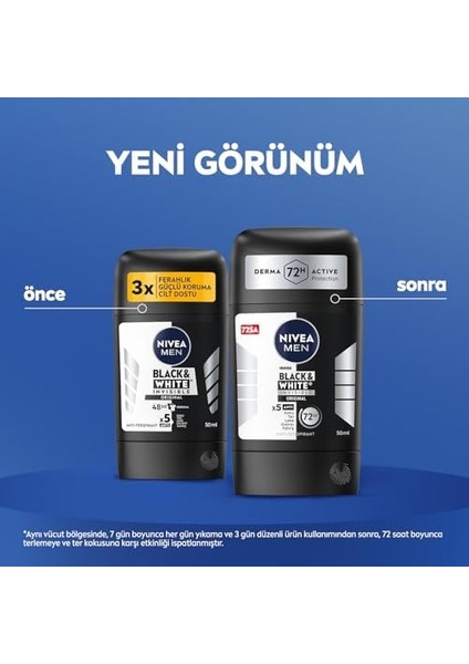 Nıvea Men Erkek Stick Deodorant Black&white Invisible Original 50ML 72 Saat Anti-Perspirant Ter Koruması fiyatları