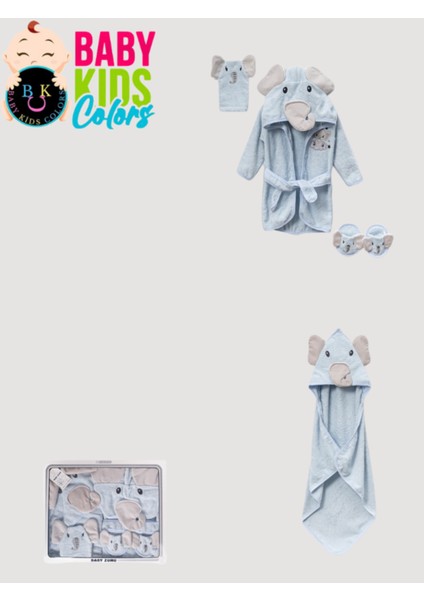 Kutulu 4 Parça %100 Pamuk Bebek Bornoz Takımı