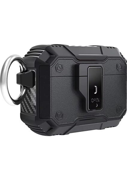 Airpods Pro 1/.2./3. Nesil ile Uyumlu Kılıf, Aç-Kapa Tuşu ile Düştüğünde Kapak Açılmaz, Yüksek Korum, Karbon Detaylar, Rahat Kullanım, Tuş ve Delikler Birebir Uyum, Premium Cover (Siyah)