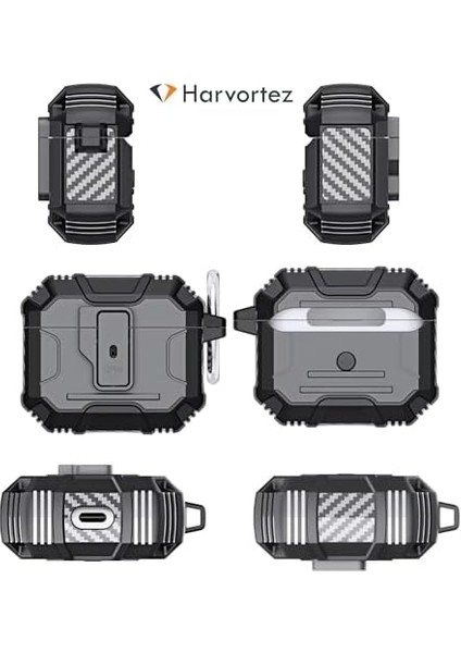 Airpods Pro 1/.2./3. Nesil ile Uyumlu Kılıf, Aç-Kapa Tuşu ile Düştüğünde Kapak Açılmaz, Yüksek Korum, Karbon Detaylar, Rahat Kullanım, Tuş ve Delikler Birebir Uyum, Premium Cover (Siyah) fiyatları