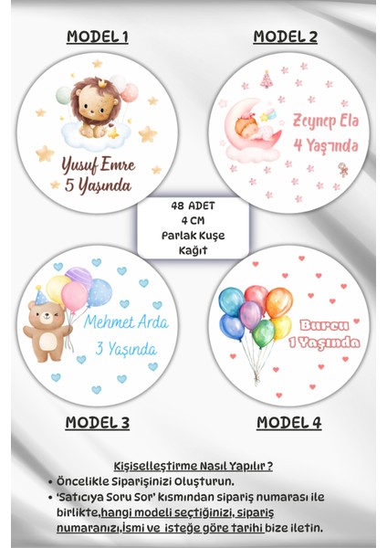 Isme/kişiye Özel Doğum Günü Babyshower Hoşgeldin Bebek Etiketi 4 cm 48 Adet Etiket
