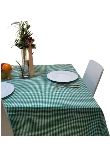 160X170 cm Yeşil Küçük Kare Desen Masa Örtüsü, Sofra Bezi, Piknik Örtüsü