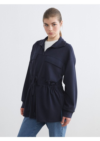 Yeni Sezon Dik Yaka Oversize Kadın Fermuarlı Sweatshirt