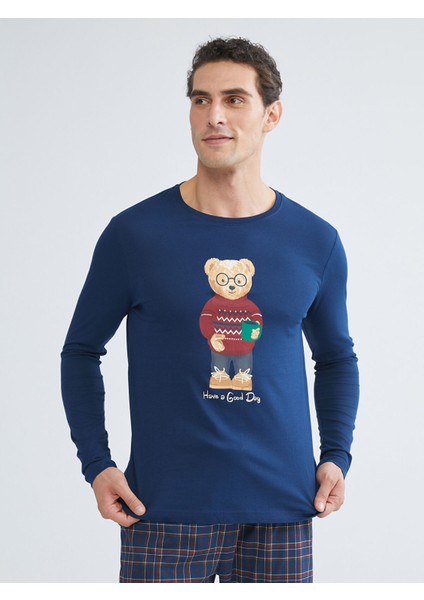 Yeni Sezon Standart Kalıp Ayı Teddy Baskılı Erkek Pijama Takımı fiyatları
