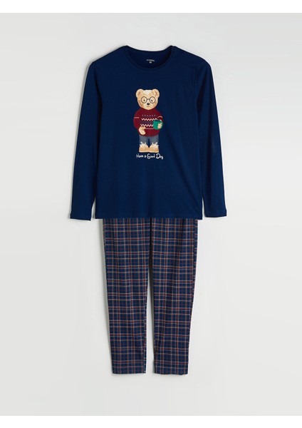 Yeni Sezon Standart Kalıp Ayı Teddy Baskılı Erkek Pijama Takımı indirimleri