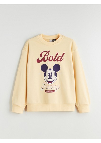 Yeni Sezon Bisiklet Yaka Mickey Mouse Baskılı Kız Çocuk Sweatshirt