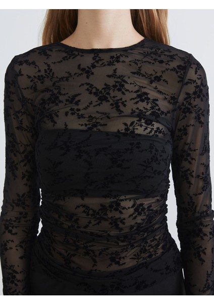 Yeni Sezon Bisiklet Yaka Çiçekli Büzgülü Bluz modelleri