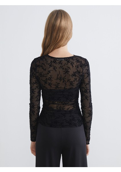 Yeni Sezon Bisiklet Yaka Çiçekli Büzgülü Bluz fırsatları