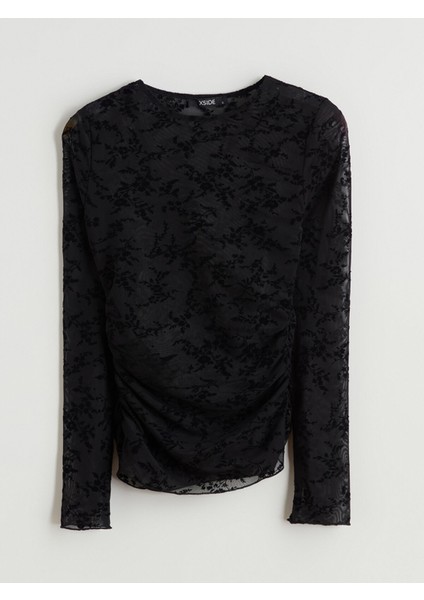 Yeni Sezon Bisiklet Yaka Çiçekli Büzgülü Bluz indirimleri