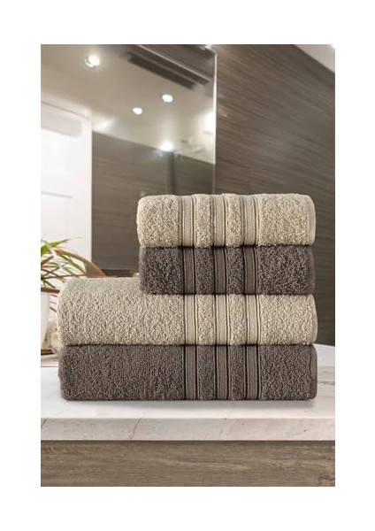 Pamuklu 50X90-70X140 cm 4'lü Havlu Seti (Kahve) fiyatları