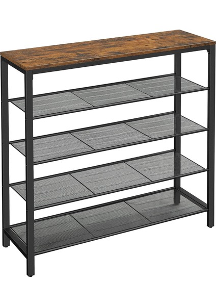 Ayakkabı Rafı, Ayakkabı Rafı, 4 ve Geniş Yüzeyli Cepler Için, Giriş Alanı, Koridor, Metal, Endüstriyel Tasarım, 30 x 100 x 92,5 Cm, -Siyah LBS15BX