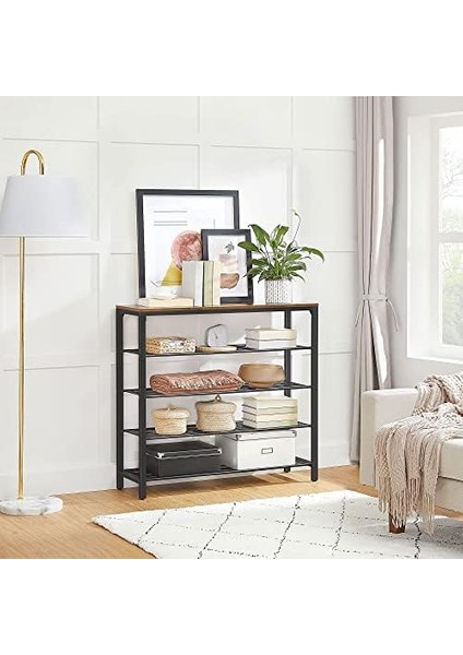 Ayakkabı Rafı, Ayakkabı Rafı, 4 ve Geniş Yüzeyli Cepler Için, Giriş Alanı, Koridor, Metal, Endüstriyel Tasarım, 30 x 100 x 92,5 Cm, -Siyah LBS15BX modelleri