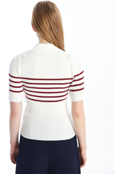Yeni Sezon Polo Yaka Çizgili Kadın Triko Kazak fırsatları