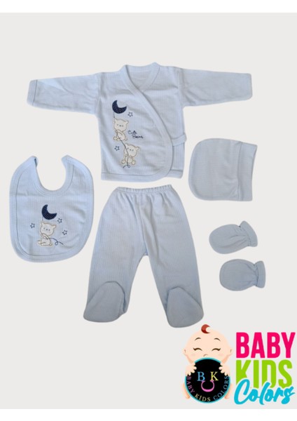 Fitilli Kumaşa Ayıcık Nakışlı Poşette 5'li Set