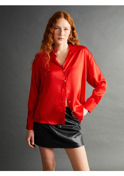 Yeni Sezon Oversize Saten Kadın Gömlek