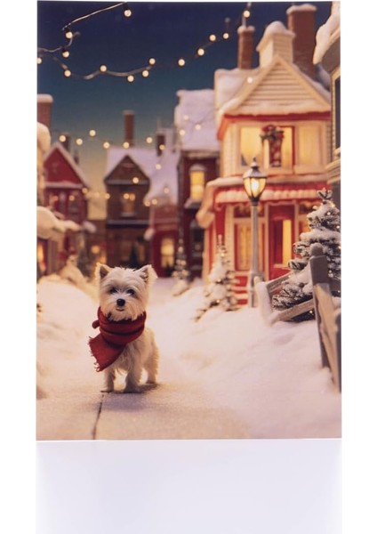 Kartpostal, Yılbaşı, Karlı Sokak ve Köpek, 12X17 cm 6 Adet