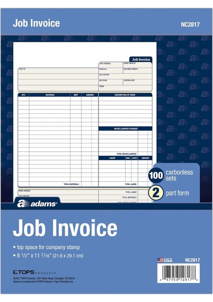 Iş Faturası Formları, 2 Bölümlü Karbonsuz, Servis ve Onarım Faturalandırması Için, Paket Başına 100 Set (NC2817), Beyaz, 20-1/2 x 25 cm