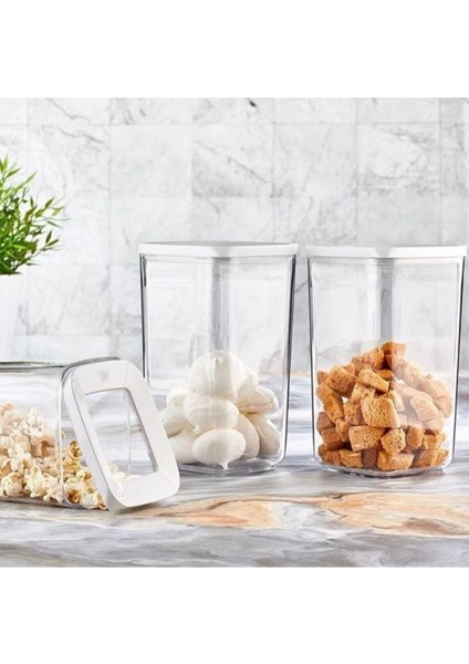 Ahmet Vakumlu Kare Saklama Kabı 3 Adet 1200 Ml, Beyaz