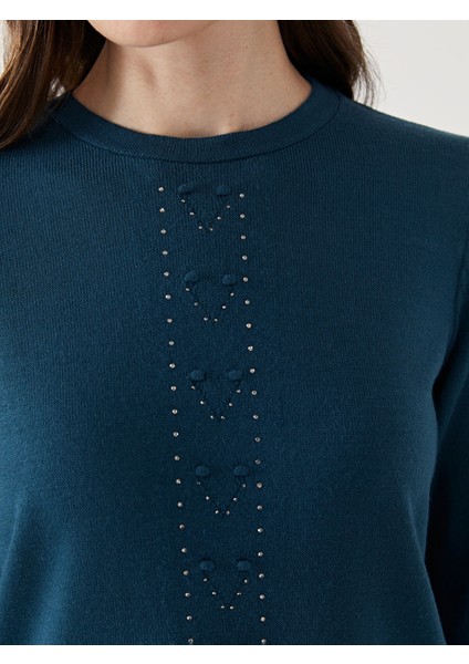 Yeni Sezon Bisiklet Yaka Taşlı Kadın Triko Kazak modelleri