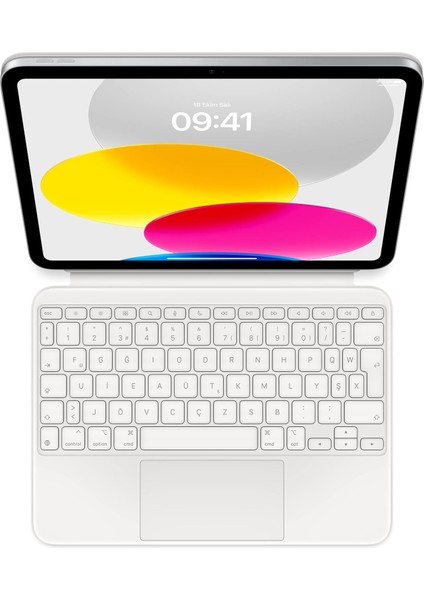Keyboard Folio: iPad (A16) ve iPad (10. Nesil) Için Klavye ve Kılıf, Çıkarılabilir Klavye ve Manyetik Olarak Yapışan Kılıf, Yerleşik Trackpad, Türkçe F Klavye — Beyaz
