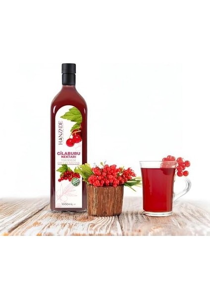 Hanzade Bitkisel Gilaburu Suyu Nektarı 1 Litre x 2 Adet Şeker Ilavesiz Cam Şişe