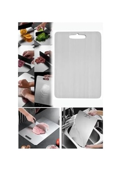 Kesme Tahtası 2'li Set 304 Paslanmaz Çelik Gıda Temasına Uygun Hijyenik ve Dayanıklı Antibakteriyel 1,6 mm Kesim Panosu Levhası Cam Kesme Tahtası Kaliteli modelleri