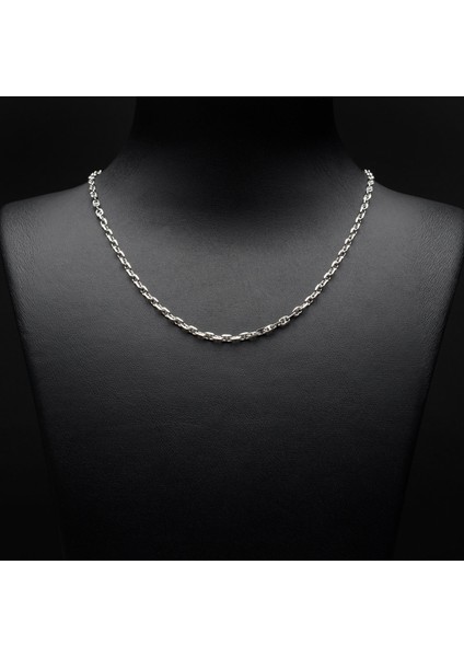 60 Mikron Rodyum Dik Barlı Gümüş Zincir