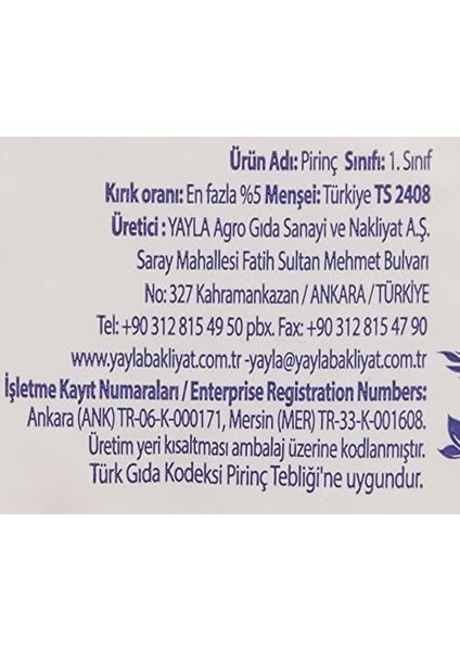 Yayla Yerli Pilavlık Pirinç 5 kg