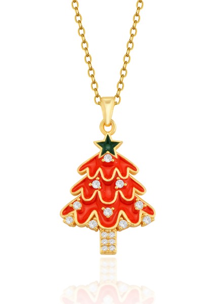 Paslanmaz Çelik Kırmızı Mineli Zirkon Taşlı Yılbaşı Ağacı Kolye fiyatları
