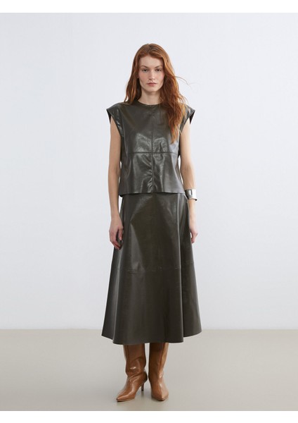 Yeni Sezon Bisiklet Yaka Deri Görünümlü Bluz fiyatları