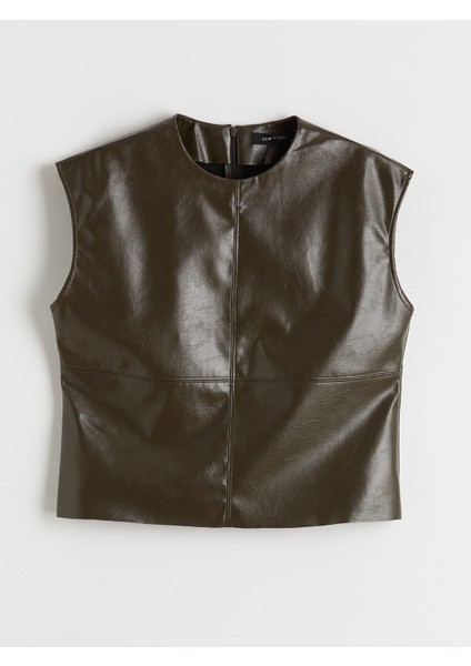 Yeni Sezon Bisiklet Yaka Deri Görünümlü Bluz indirimleri