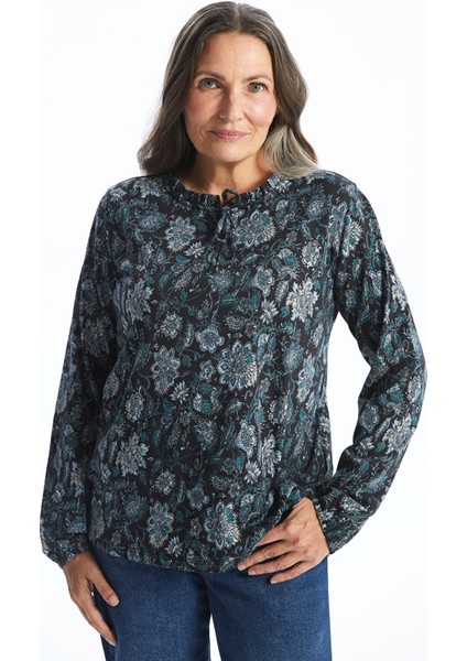 Yeni Sezon Bağlamalı Yaka Desenli Kadın Bluz