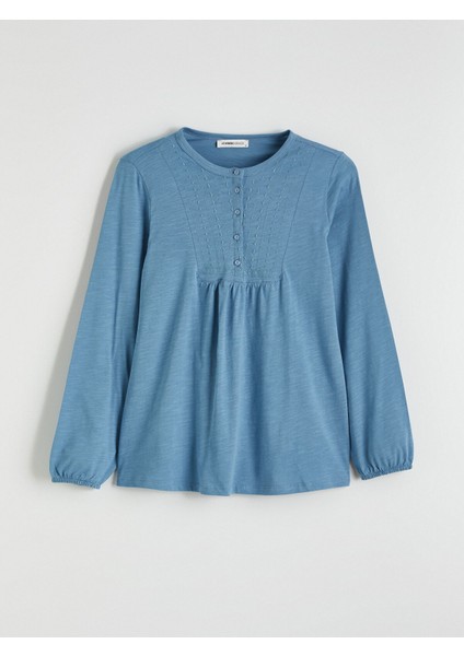 Yeni Sezon Bisiklet Yaka Nakışlı Bluz