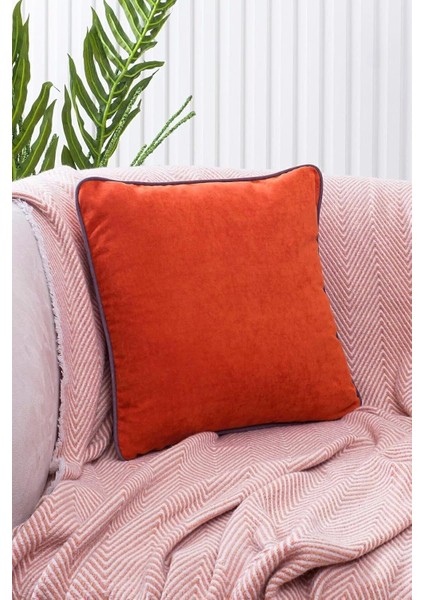 Renk Seçenekli Gri Biyeli Turuncu Kırlent Kılıfı Dekoratif Düz Sade Panoroma Panbiy Turuncu Gri 45X45