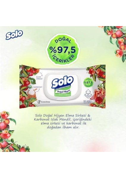 Solo Doğal Hijyen Elma & Karbonat Islak Mendil, 12&apos;li, 600 Yaprak