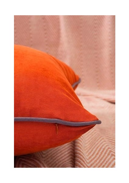 Renk Seçenekli Gri Biyeli Turuncu Kırlent Kılıfı Dekoratif Düz Sade Panoroma Panbiy Turuncu Gri 45X45 modelleri